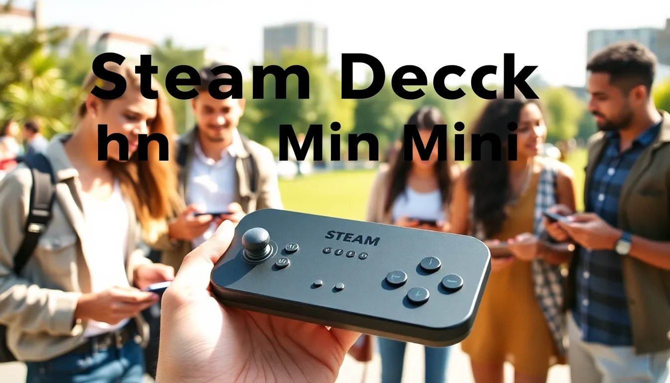 diverse gamers enjoying the Steam Deck Mini outdoors.