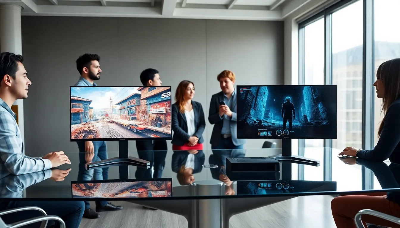Two gaming devices highlighting LCD and OLED displays in a modern office.